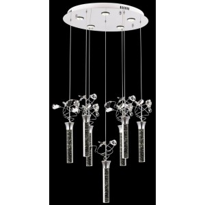 METAL LED and BUBBLE GLASS CHROME AND GOLD CHANDELIER 50 CM DIAMETER LOAD: 100 CM